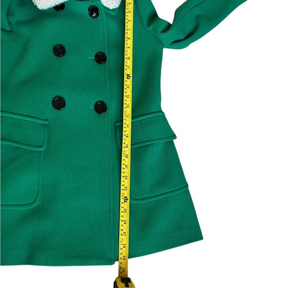 Emerald green wool coat with faux-shearling collar - Small - Picture 12 of 15